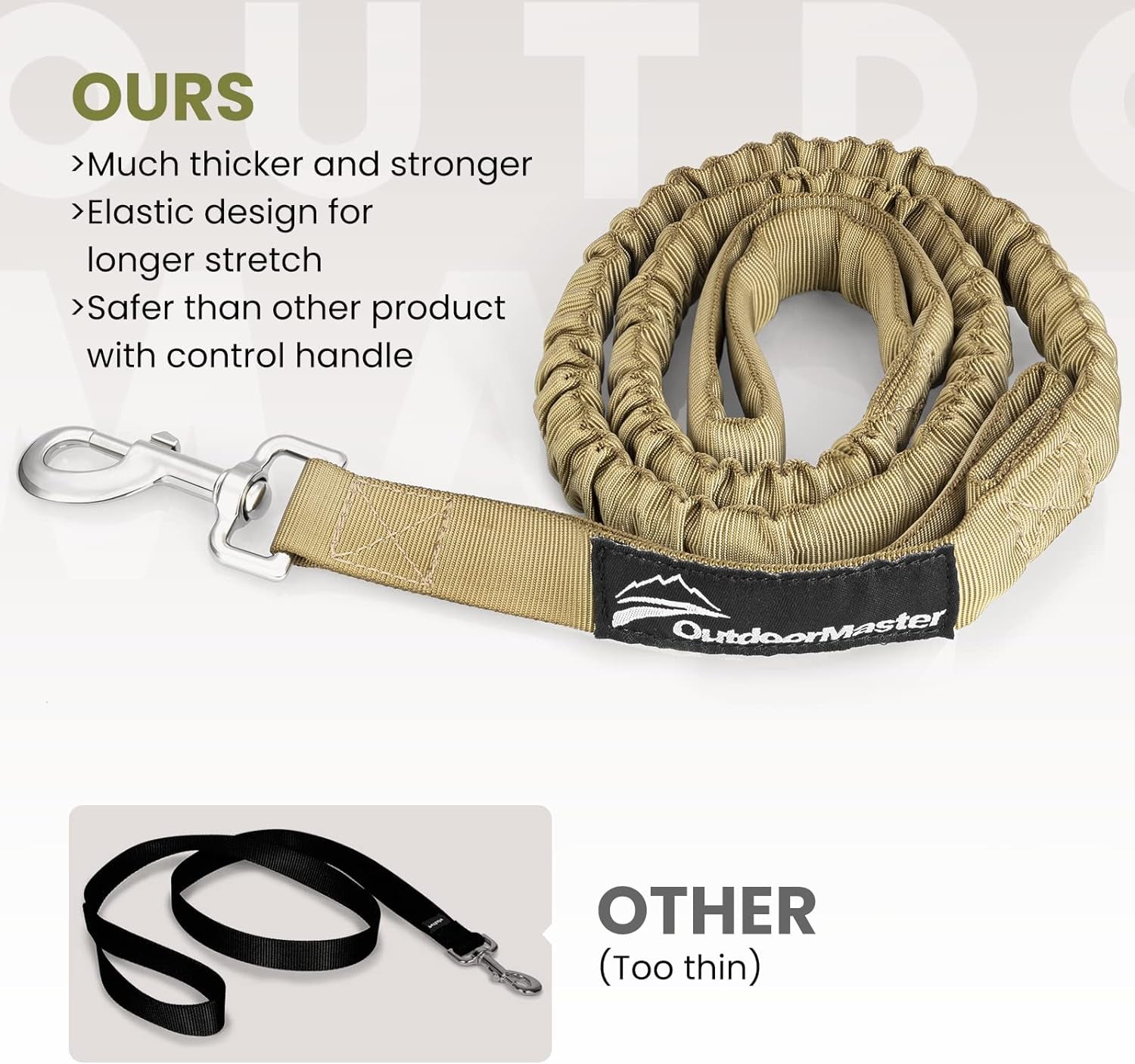 Bungee Dog Leash, Heavy Duty Dog Leash with Shock Absorption, 2 Padded Handles Training Leash, Improved Dog Safety and Comfort (Tan, 4 FT)